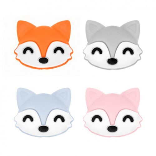 5pcs Silicone beads fox head teether, little fox head of silicone beads for baby