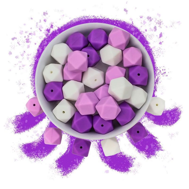 Cuentas hexágono silicona violeta para montar collares de lactancia