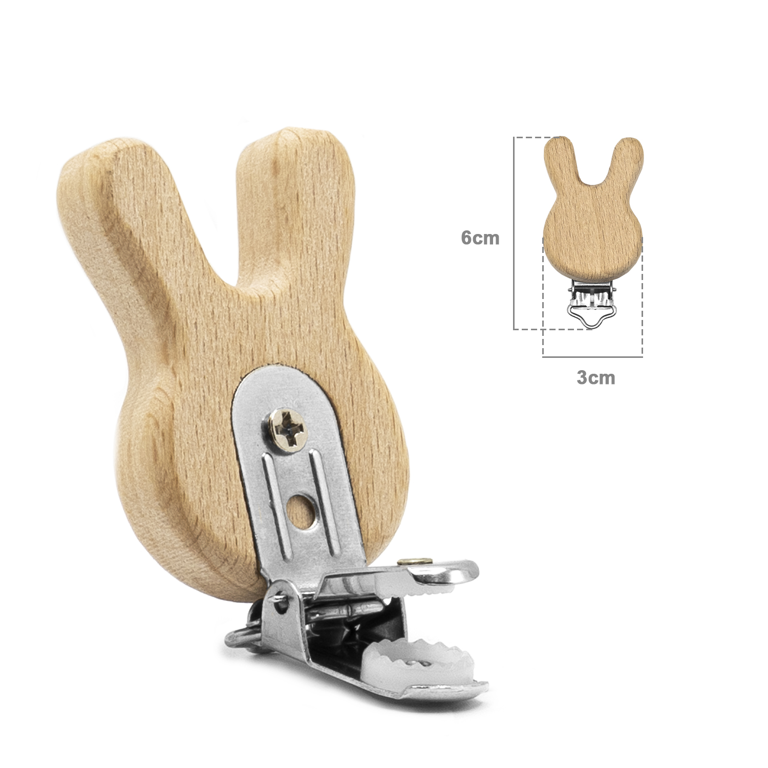 Wooden rabbit pacifier clip