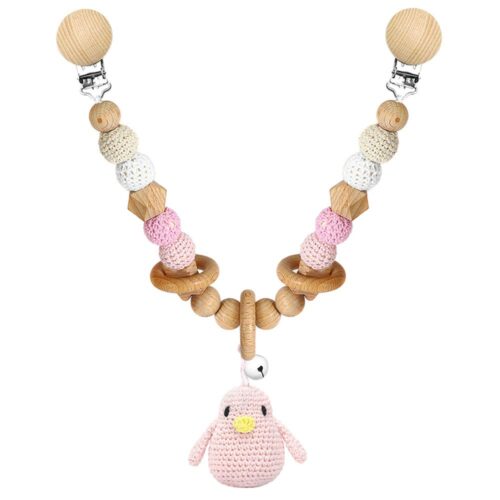 Hochet de poussette en bois rose