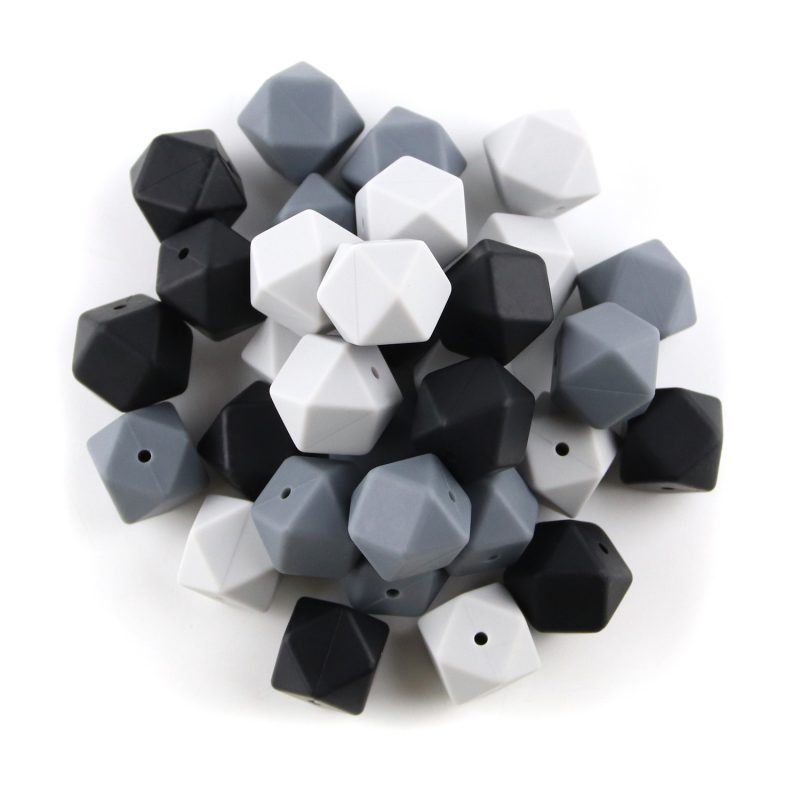 Cuentas hexágono silicona negro para montar collares de lactancia